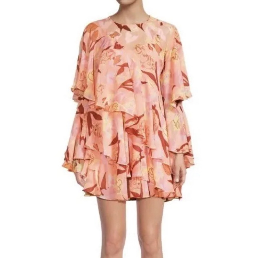 Ted Baker PEGAIA Ruffle Tiered Coral Mini Dress Sz XS